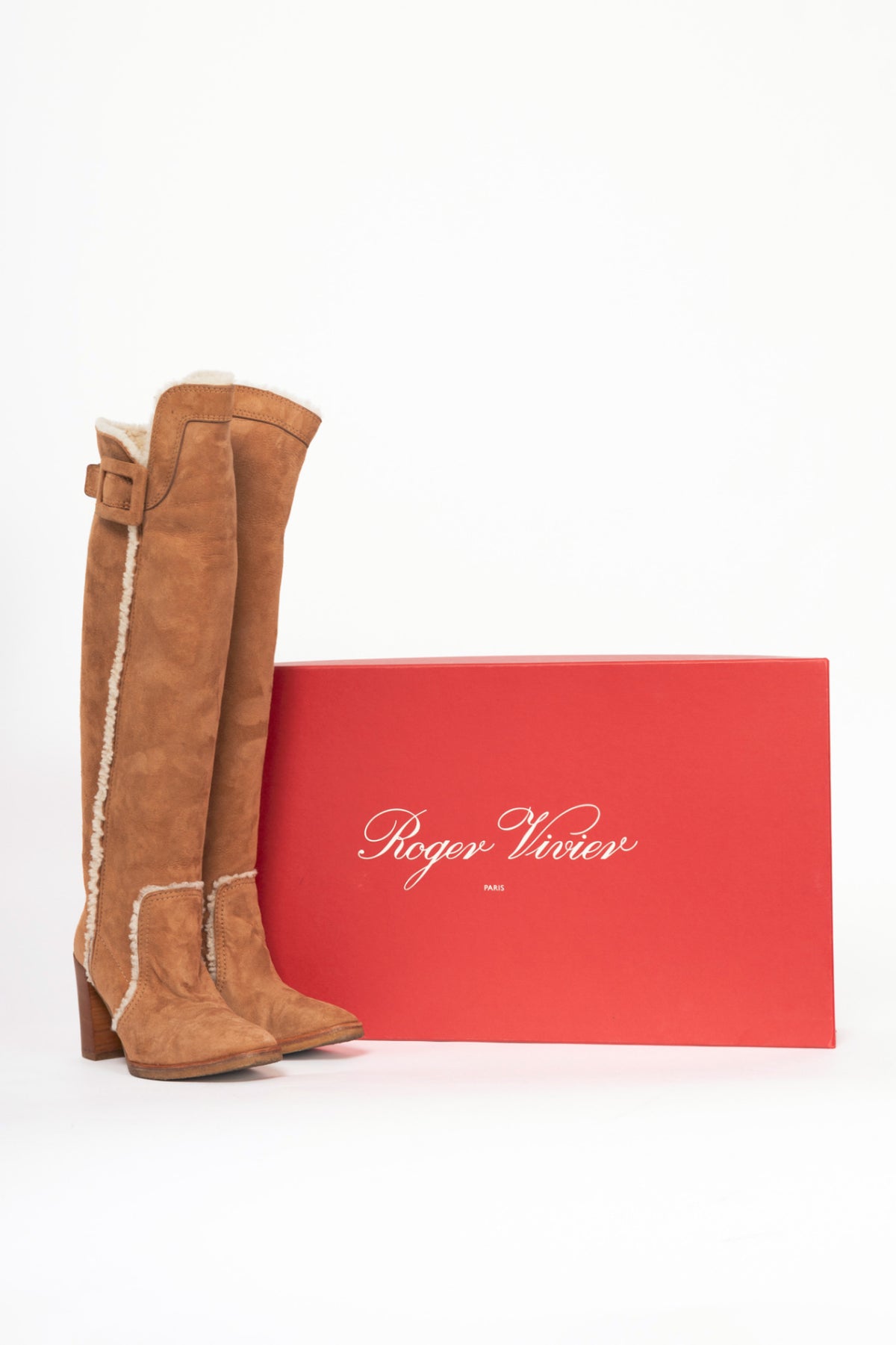 Roger Vivier Maxi Polly Mouton Biscotto Shearling Knee-High Boots