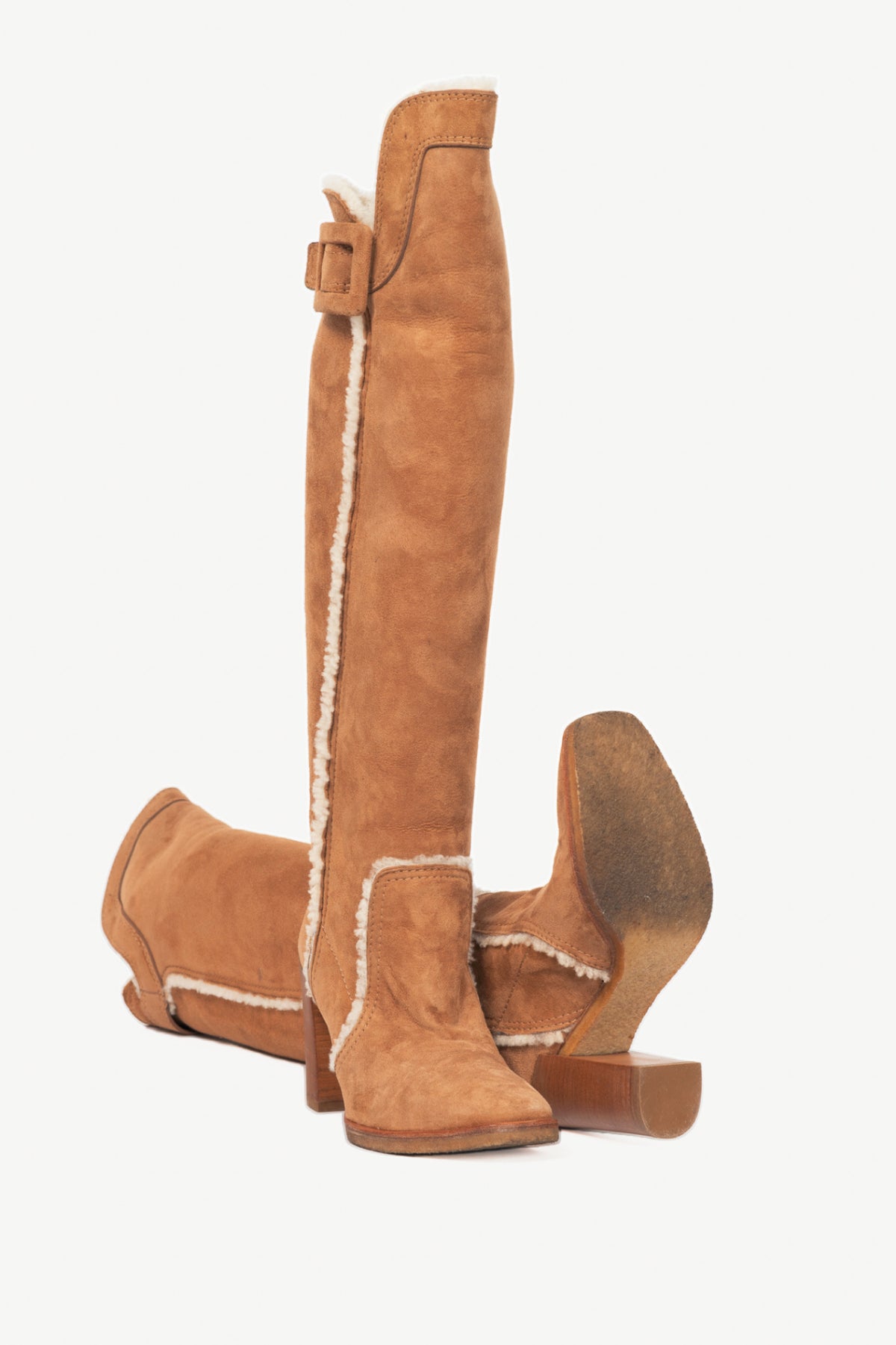 Roger Vivier Maxi Polly Mouton Biscotto Shearling Knee-High Boots