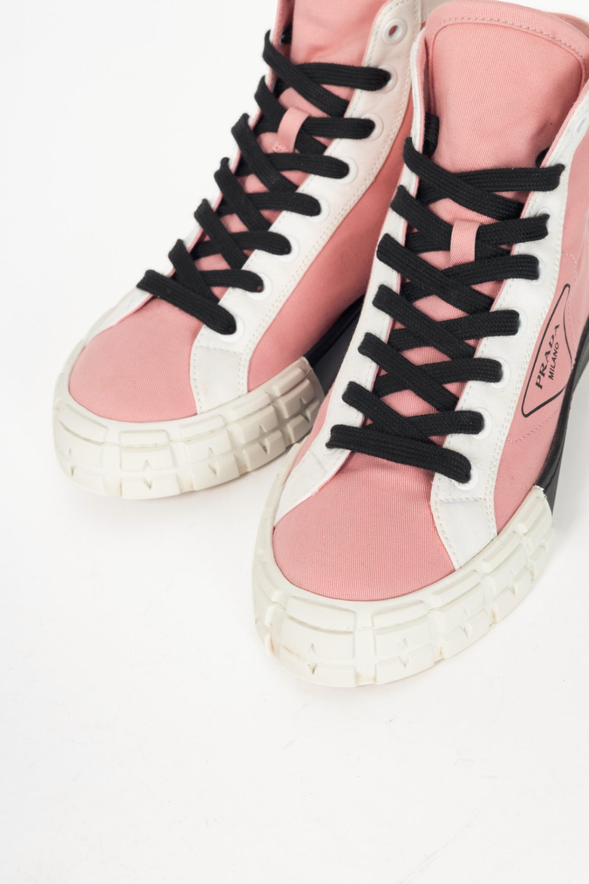 Prada Pink Gabardine Wheel Logo High-Top Sneakers