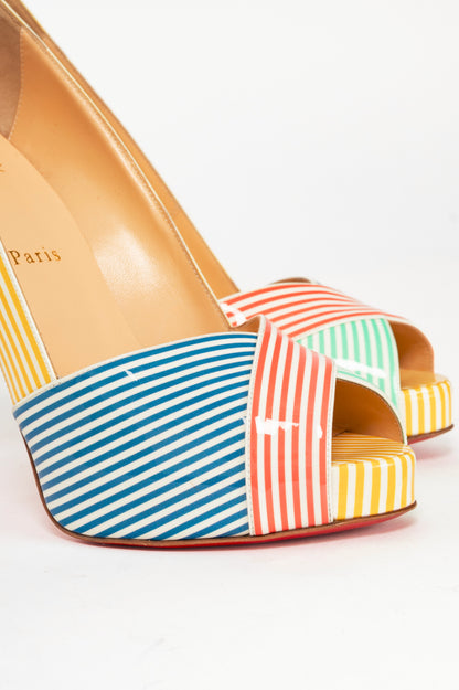 Christian Louboutin Marina Alta 120 Multicolour Patent Stripes Pumps