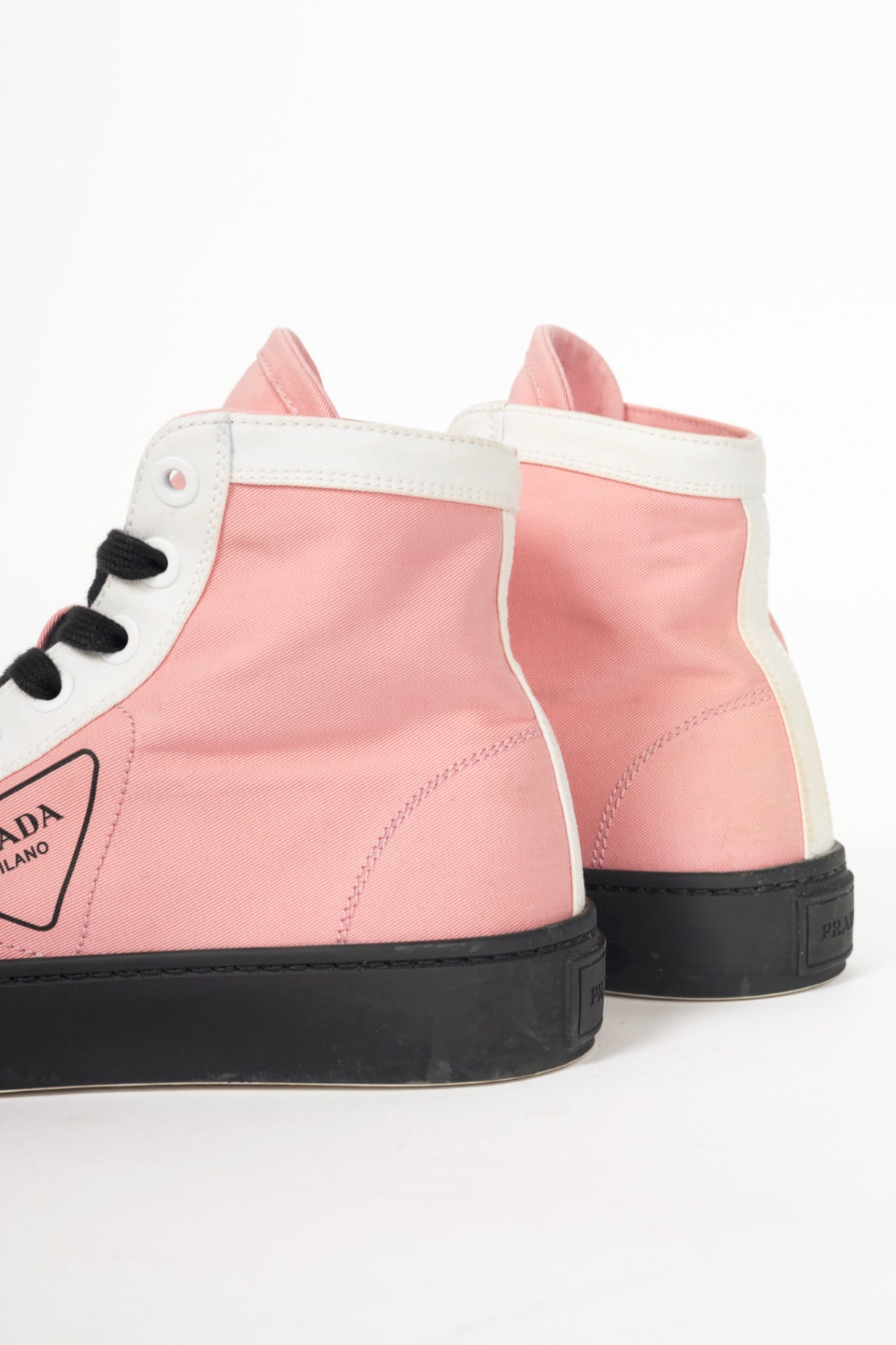 Prada Pink Gabardine Wheel Logo High-Top Sneakers