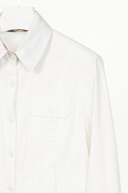 Burberry White Cotton-Poplin Utility Mini Shirt Dress