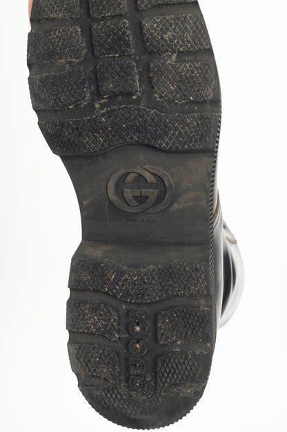 Gucci Mystras Black Logo-Appliquéd Polished-Leather Boots