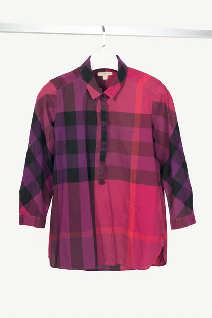 Burberry Brit Pink Check Cotton-Poplin Buttoned Tunic