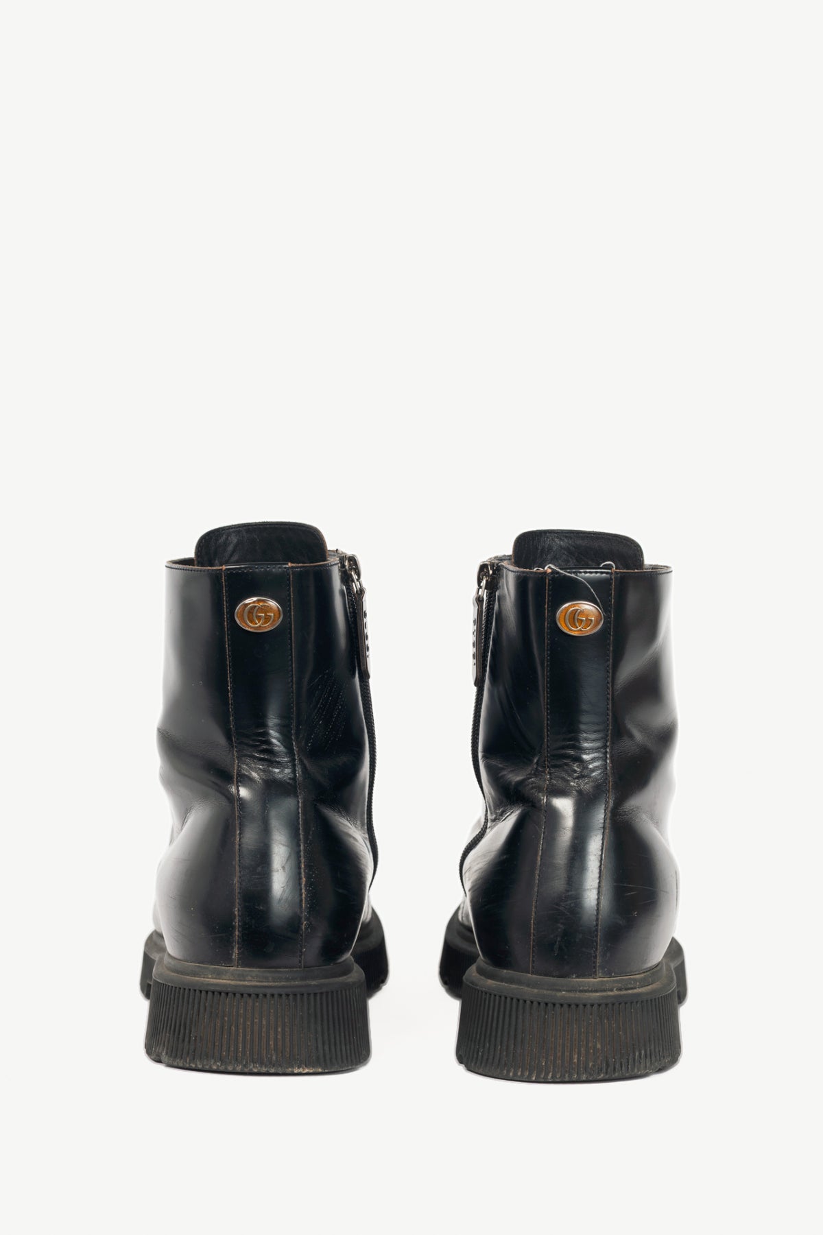 Gucci Mystras Black Logo-Appliquéd Polished-Leather Boots