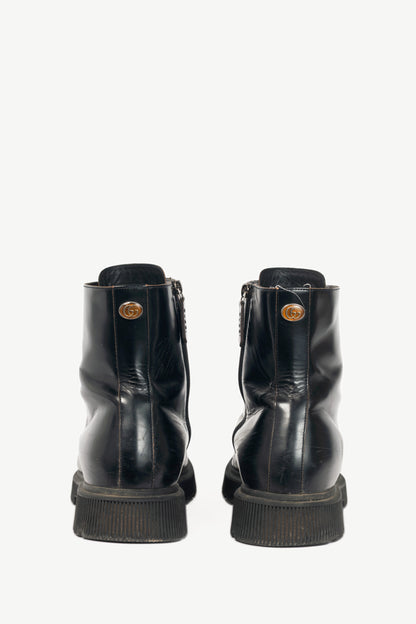 Gucci Mystras Black Logo-Appliquéd Polished-Leather Boots