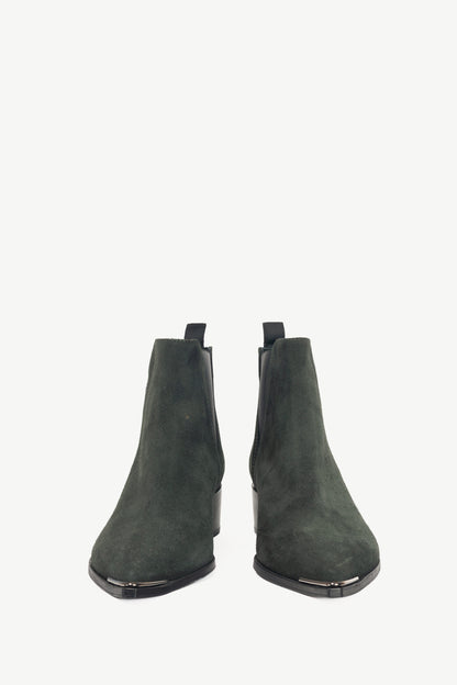 Acne Studios Jensen "Emerald Green" Suede Pointed-Toe Chelsea Boots