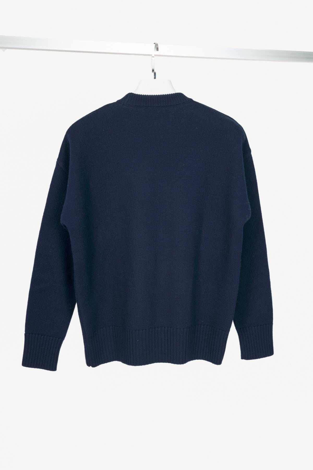 AMI Nautic Blue & White Wool Ami De Coeur Crewneck Sweater