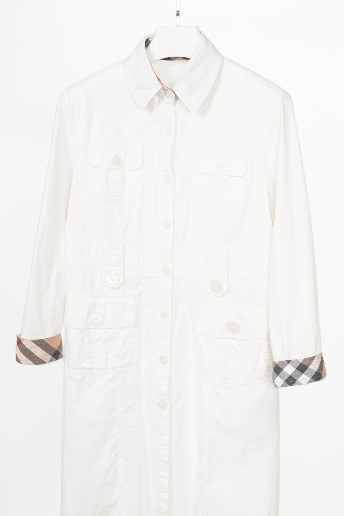 Burberry White Cotton-Poplin Utility Mini Shirt Dress