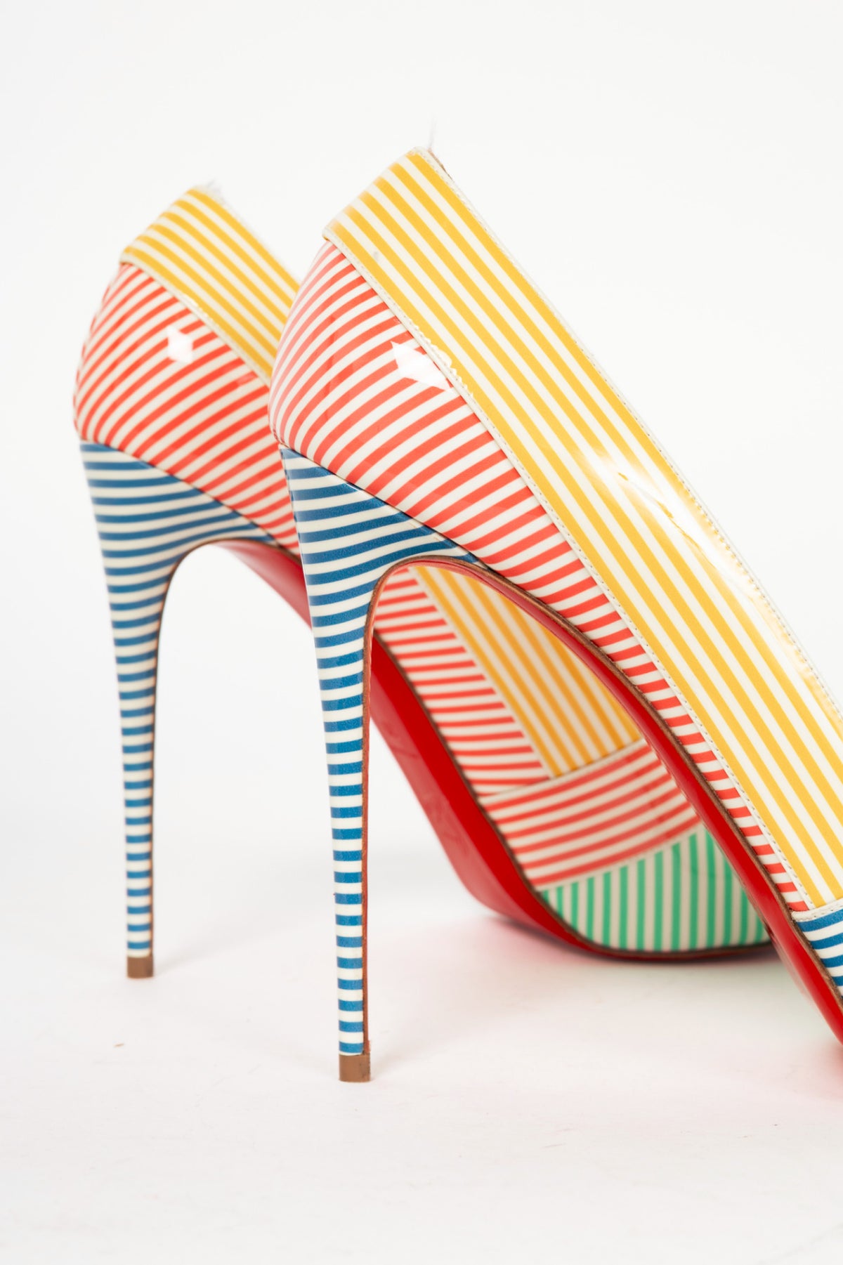 Christian Louboutin Marina Alta 120 Multicolour Patent Stripes Pumps