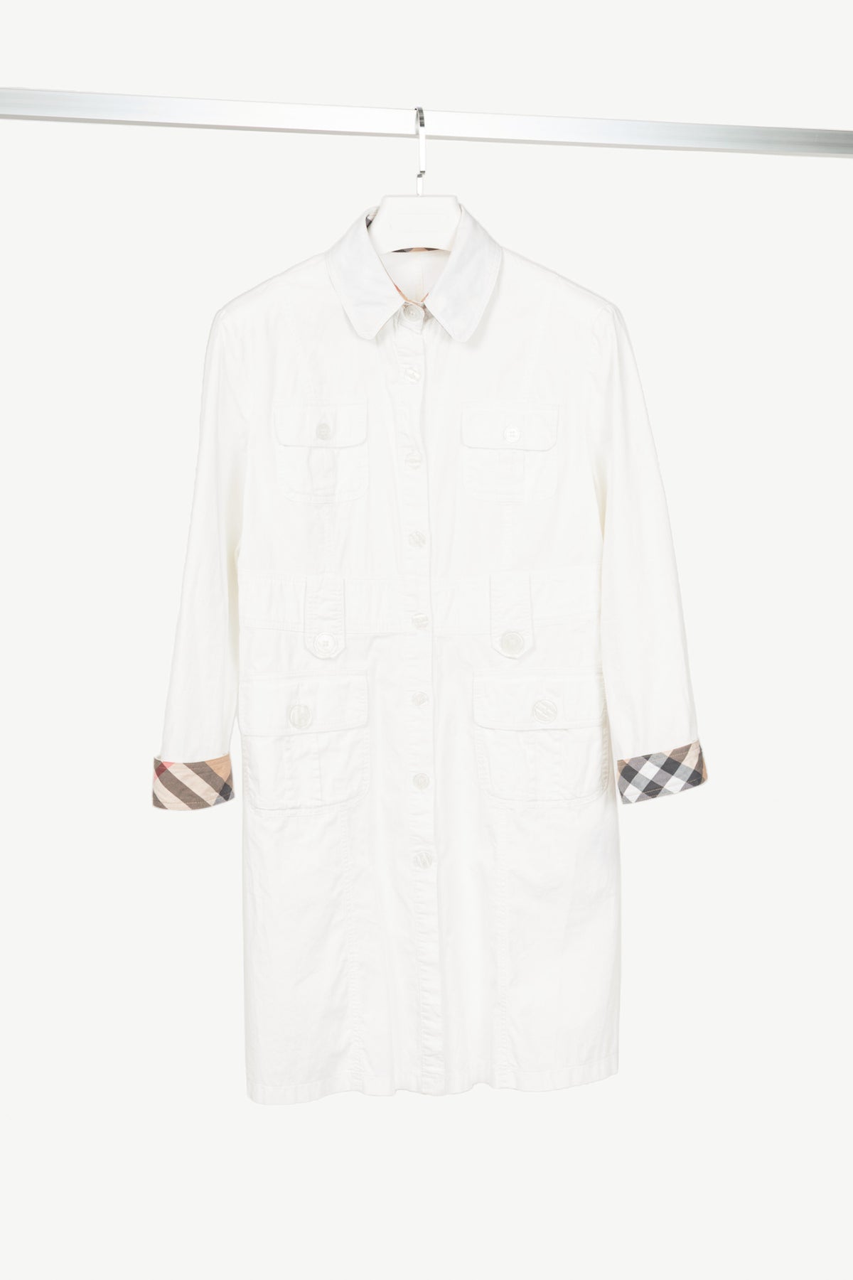 Burberry White Cotton-Poplin Utility Mini Shirt Dress