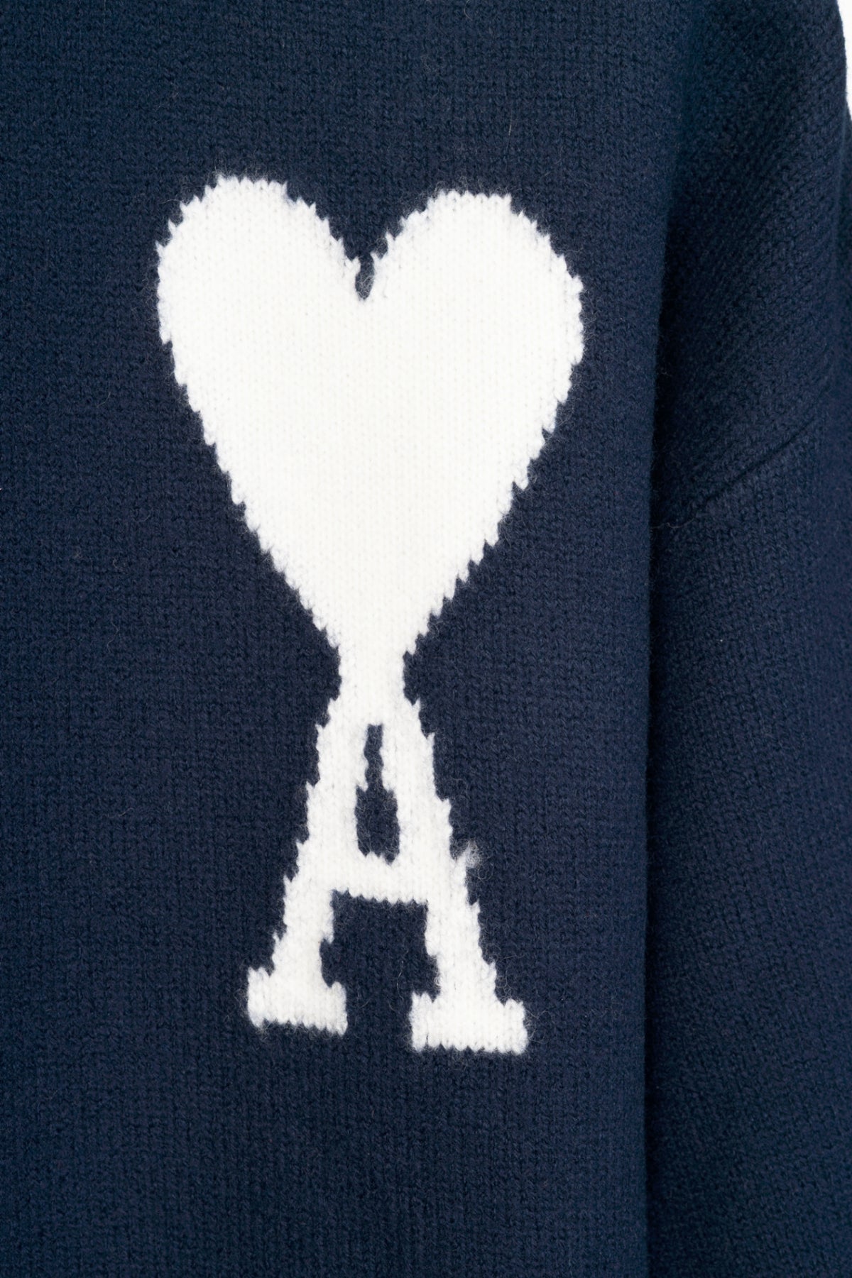 AMI Nautic Blue & White Wool Ami De Coeur Crewneck Sweater