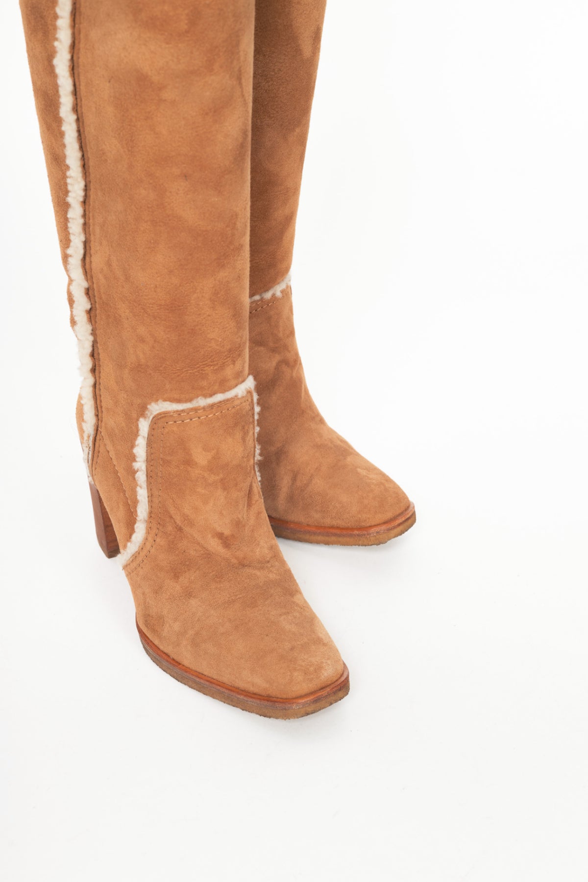 Roger Vivier Maxi Polly Mouton Biscotto Shearling Knee-High Boots
