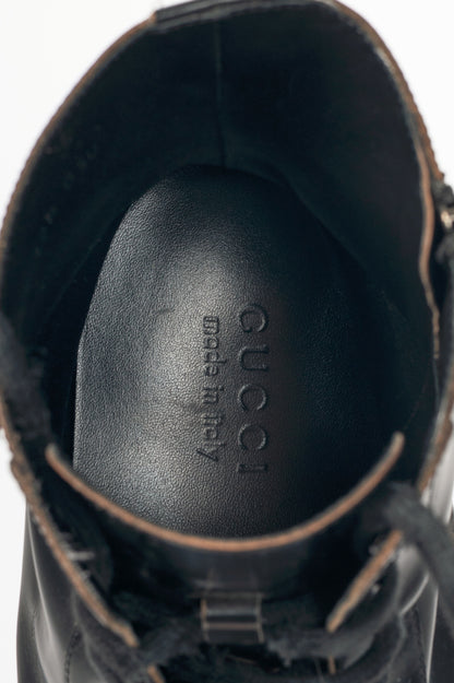 Gucci Mystras Black Logo-Appliquéd Polished-Leather Boots