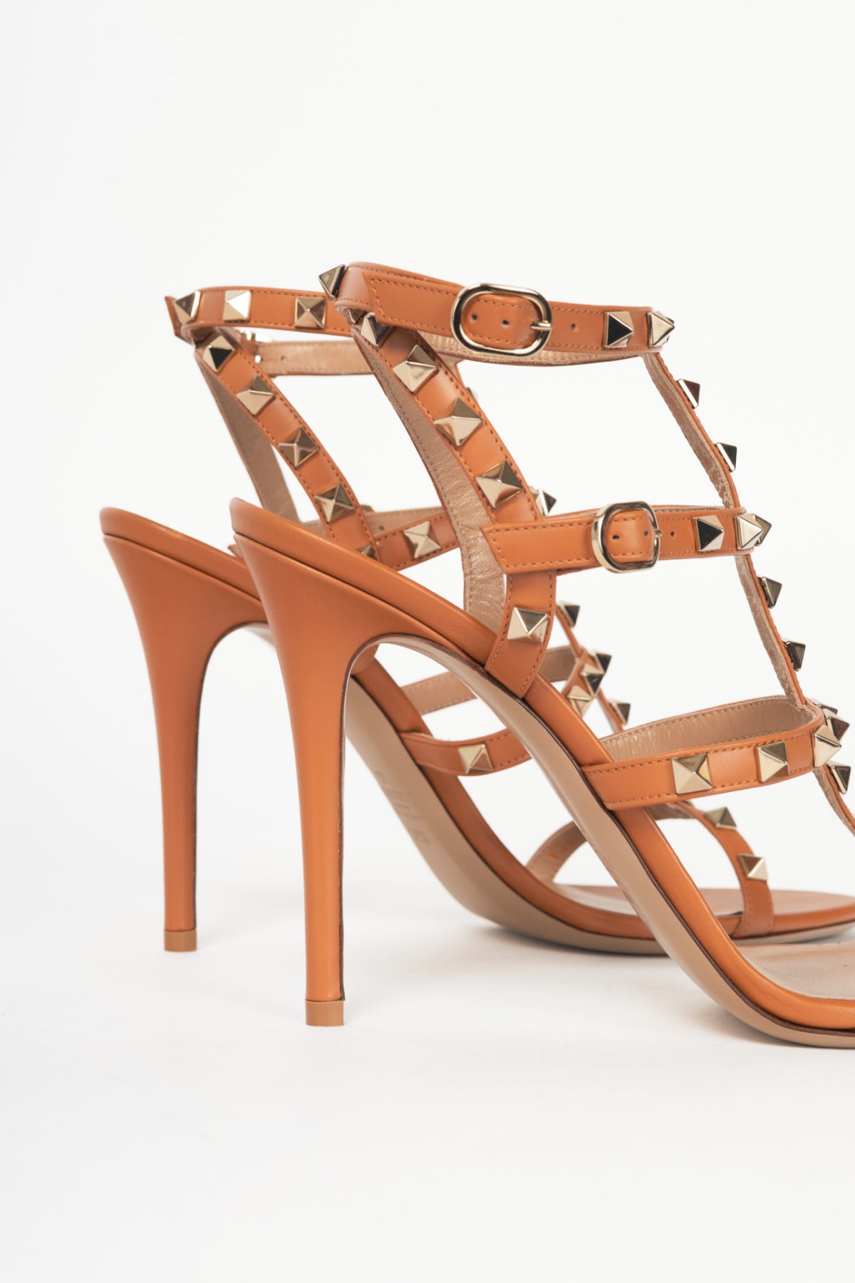 Valentino Garavani Almond Leather Rockstud Caged Sandals
