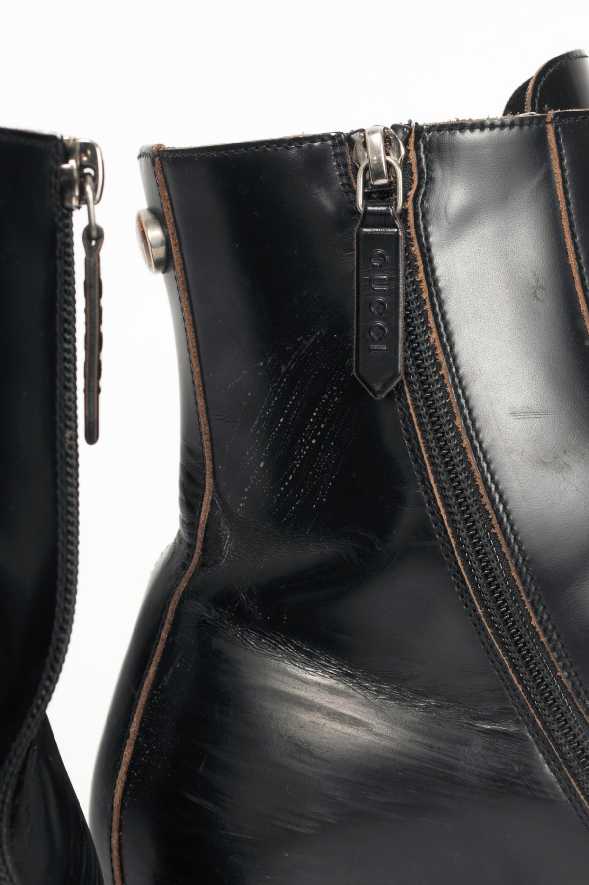 Gucci Mystras Black Logo-Appliquéd Polished-Leather Boots