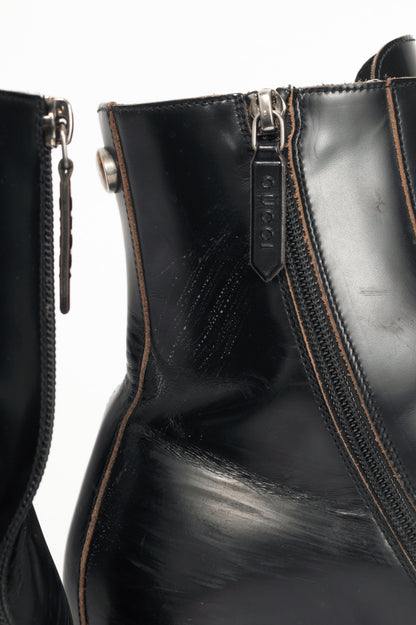 Gucci Mystras Black Logo-Appliquéd Polished-Leather Boots