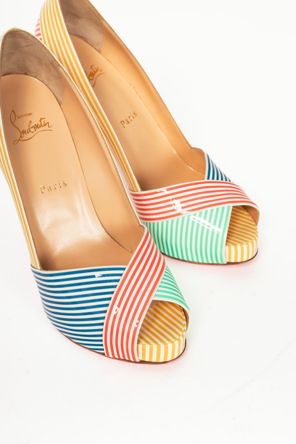 Christian Louboutin Marina Alta 120 Multicolour Patent Stripes Pumps