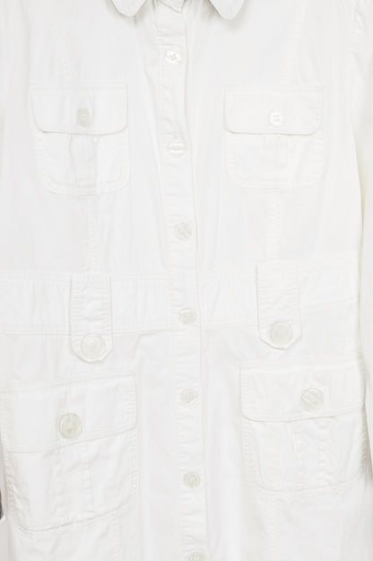 Burberry White Cotton-Poplin Utility Mini Shirt Dress