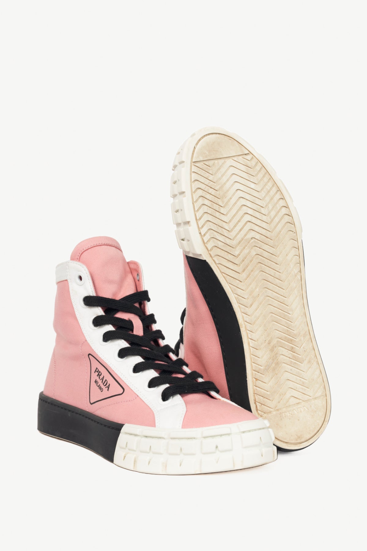 Prada Pink Gabardine Wheel Logo High-Top Sneakers