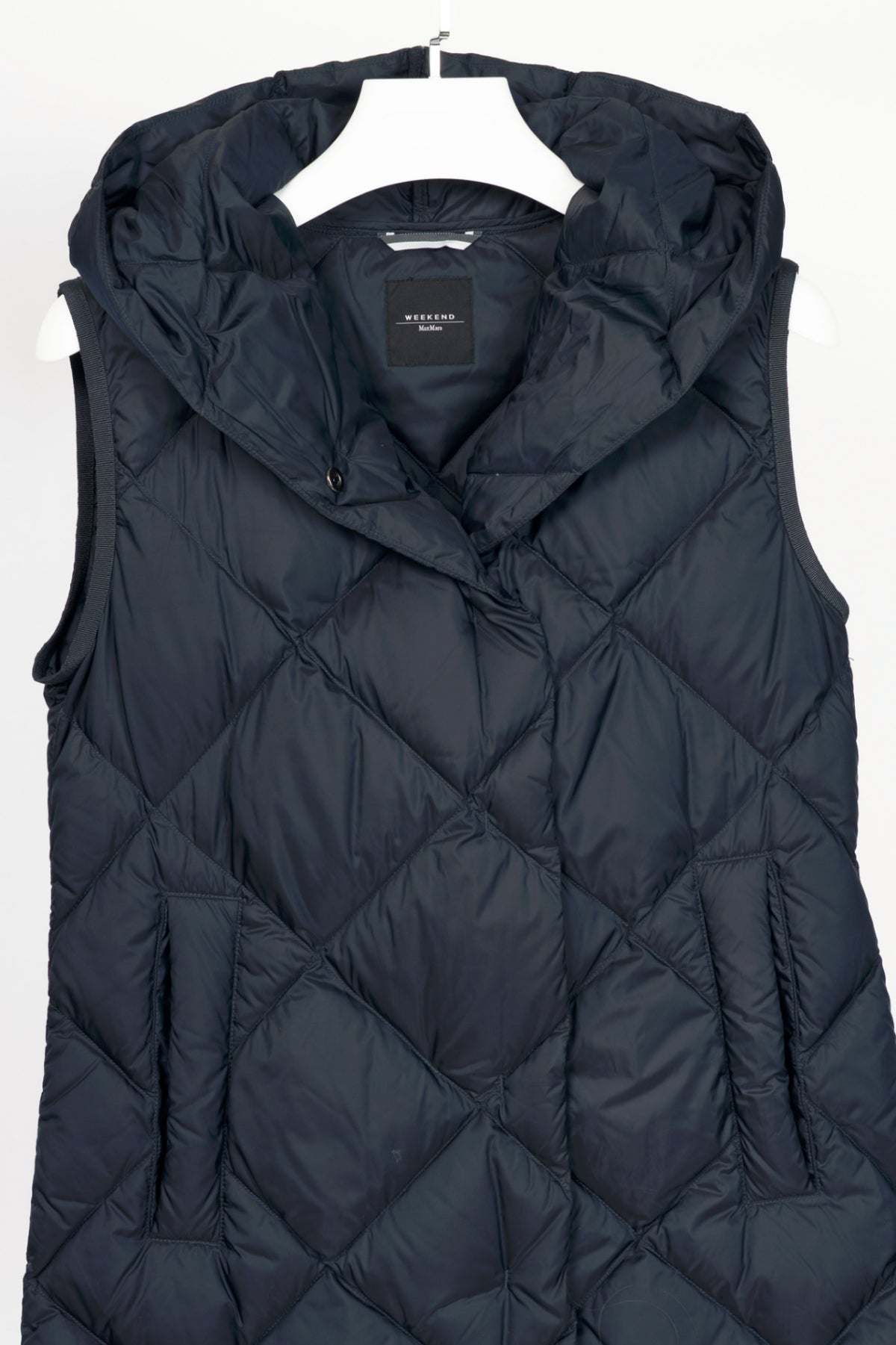 Weekend Max Mara Frutto Navy Hooded Quilted Down Puffer Vest