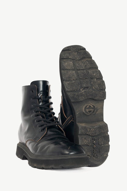 Gucci Mystras Black Logo-Appliquéd Polished-Leather Boots