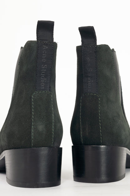 Acne Studios Jensen "Emerald Green" Suede Pointed-Toe Chelsea Boots