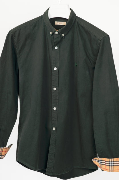 Burberry Brit Green Linen & Cotton-Twill Buttoned Shirt