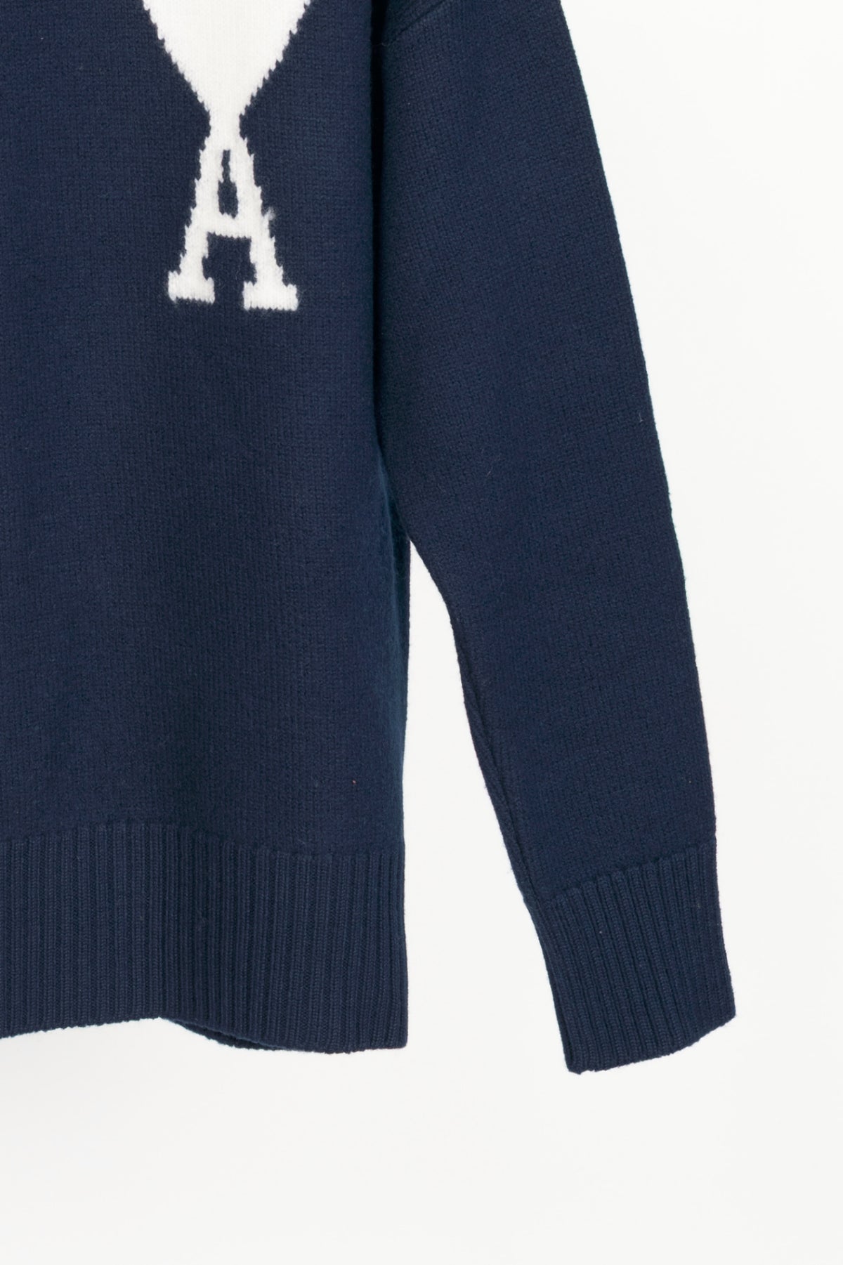 AMI Nautic Blue & White Wool Ami De Coeur Crewneck Sweater