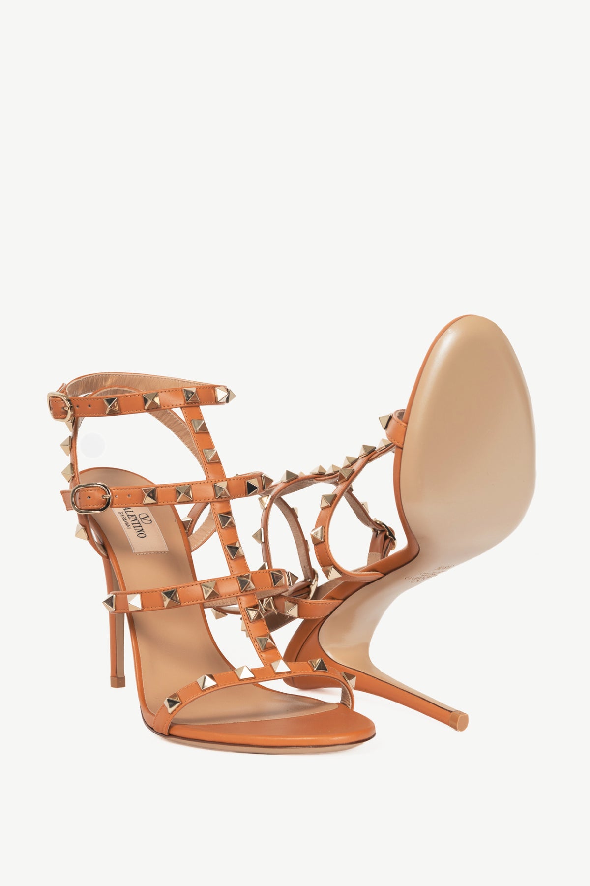 Valentino Garavani Almond Leather Rockstud Caged Sandals