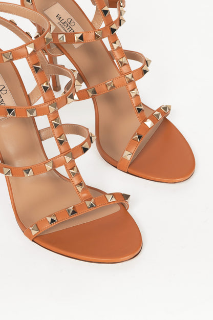 Valentino Garavani Almond Leather Rockstud Caged Sandals