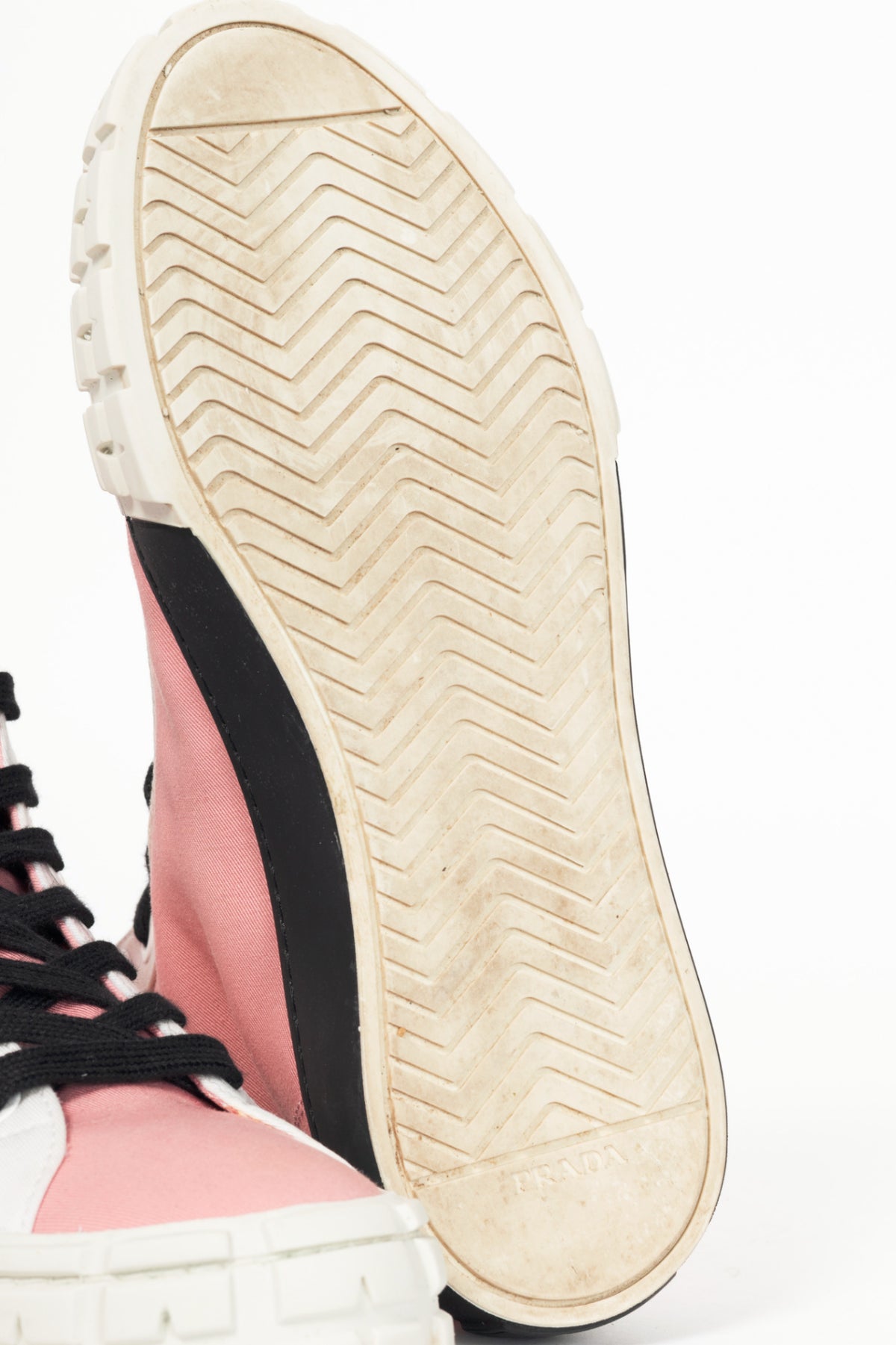 Prada Pink Gabardine Wheel Logo High-Top Sneakers
