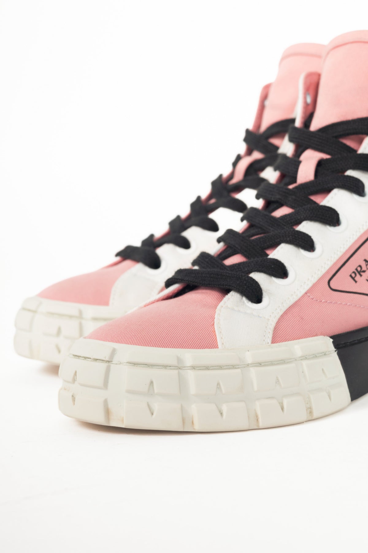 Prada Pink Gabardine Wheel Logo High-Top Sneakers