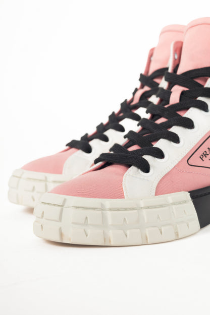 Prada Pink Gabardine Wheel Logo High-Top Sneakers
