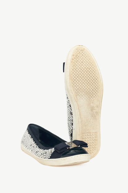 Salvatore Ferragamo Ruffina Navy Embellished Bow Flats