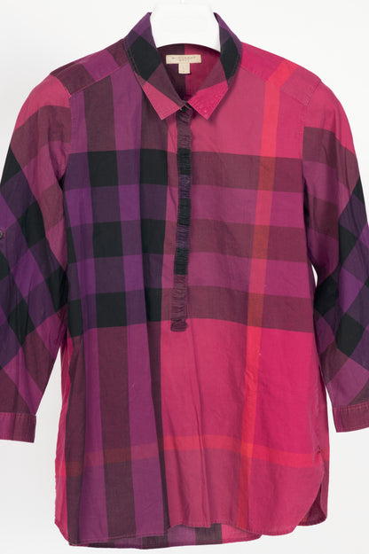 Burberry Brit Pink Check Cotton-Poplin Buttoned Tunic