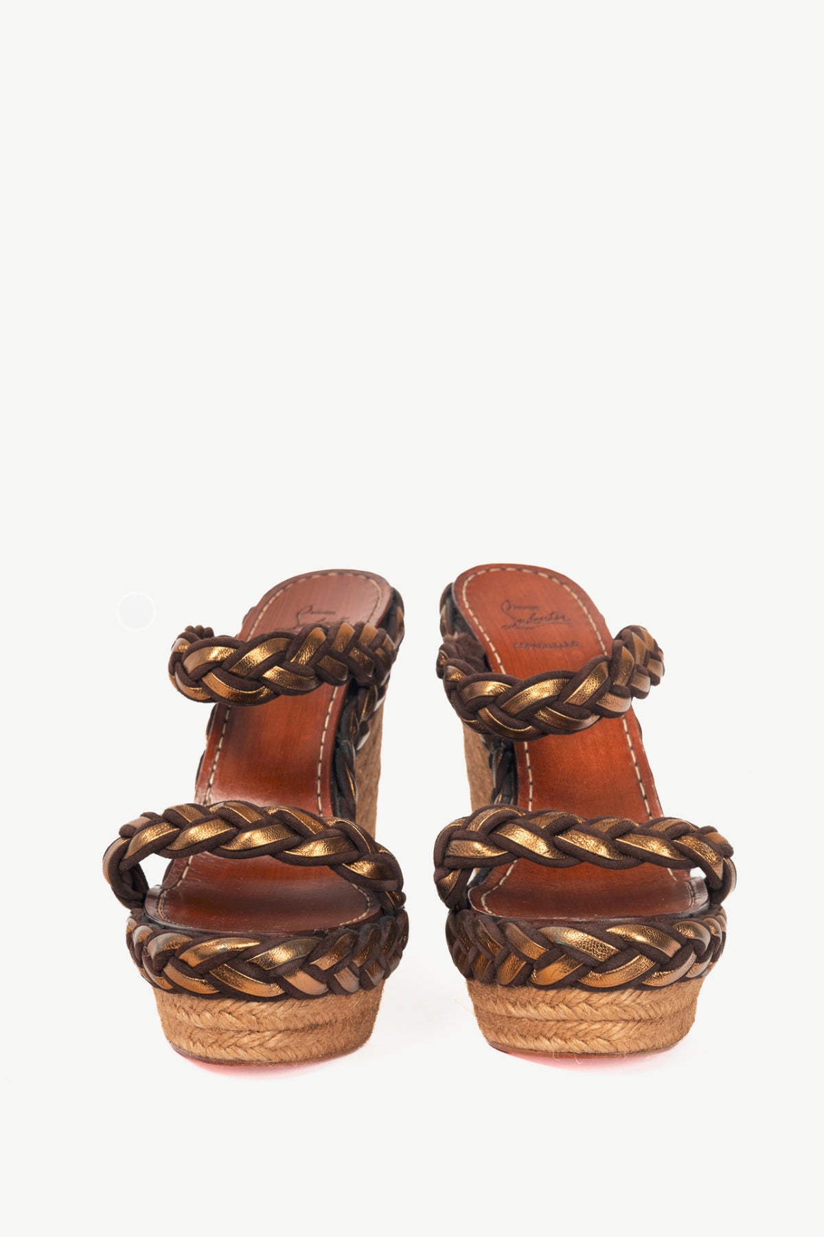 Christian Louboutin Cadena Tresse 140 Brown Suede & Nappa Espadrille Wedge Sandals