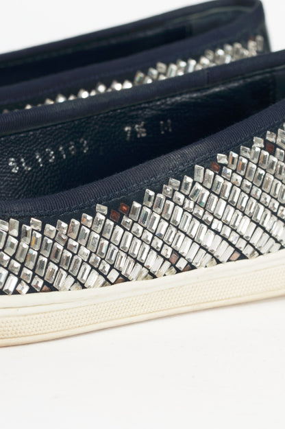 Salvatore Ferragamo Ruffina Navy Embellished Bow Flats