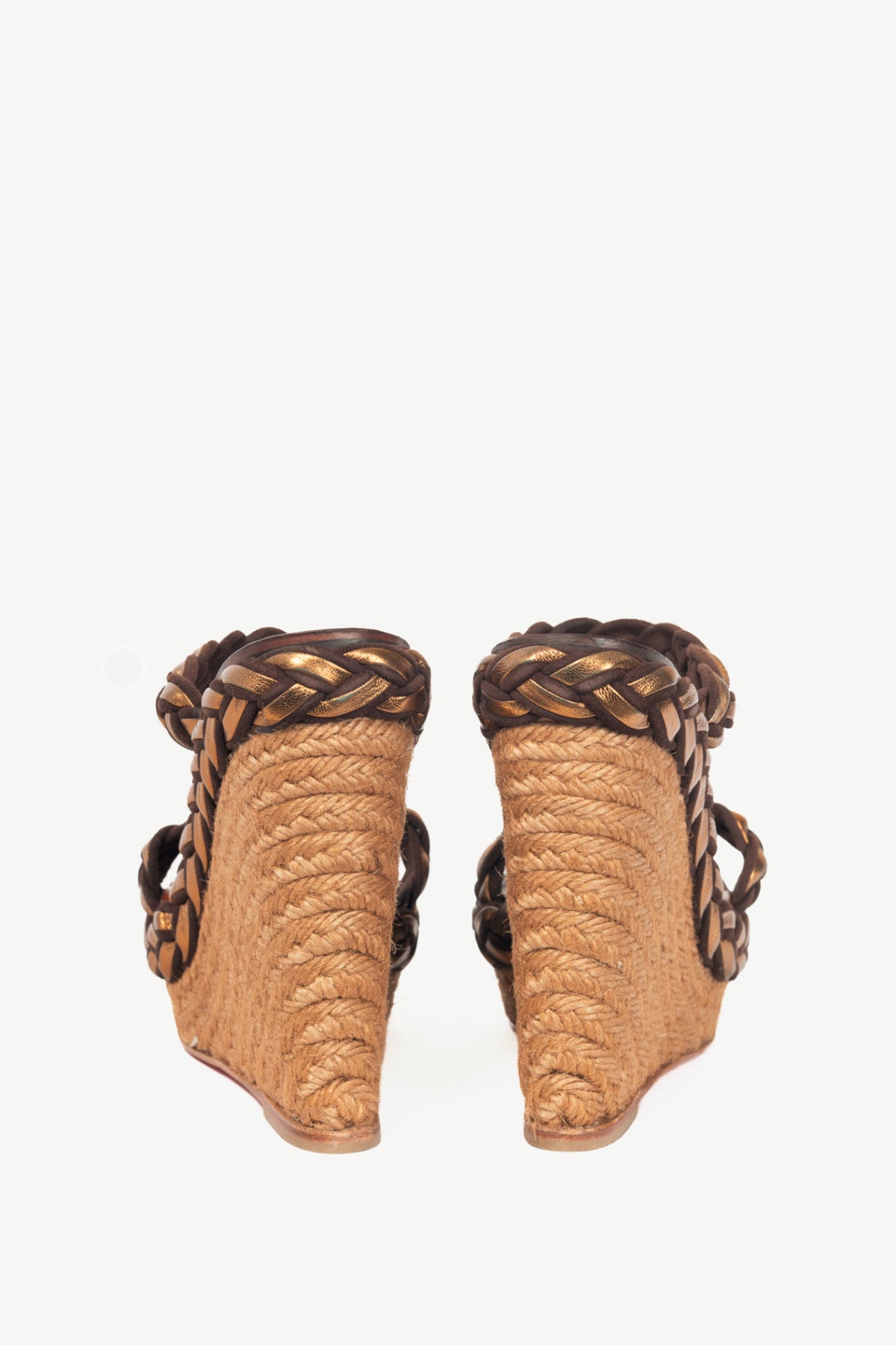 Christian Louboutin Cadena Tresse 140 Brown Suede & Nappa Espadrille Wedge Sandals