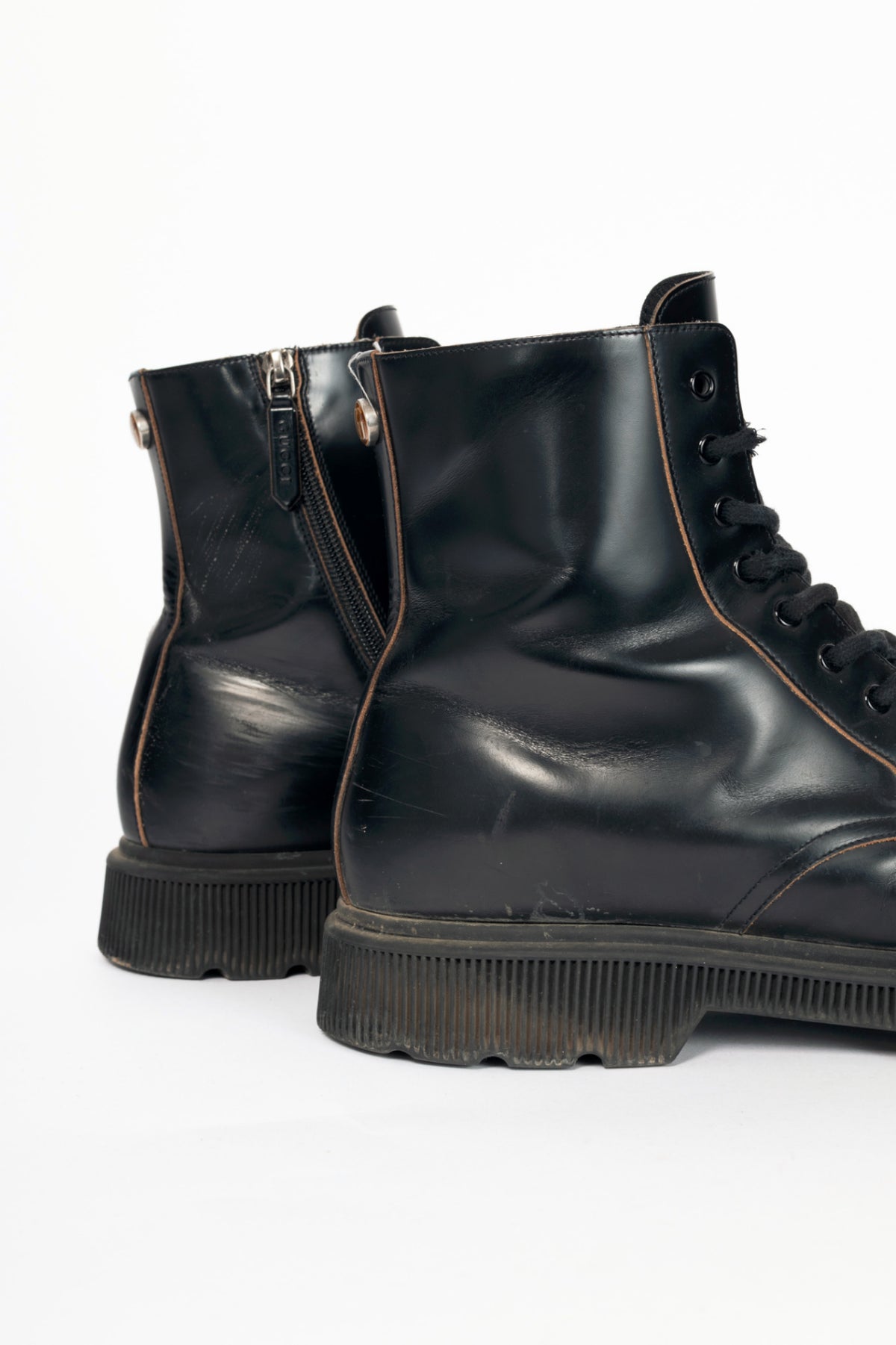 Gucci Mystras Black Logo-Appliquéd Polished-Leather Boots
