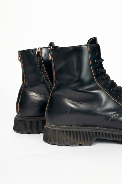 Gucci Mystras Black Logo-Appliquéd Polished-Leather Boots