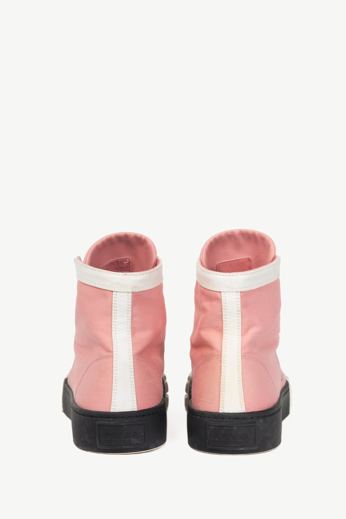 Prada Pink Gabardine Wheel Logo High-Top Sneakers