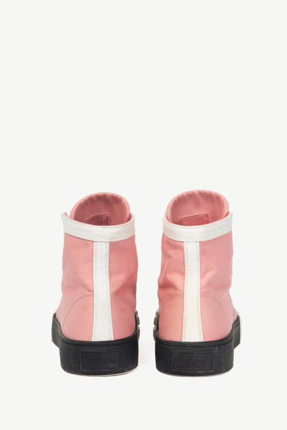 Prada Pink Gabardine Wheel Logo High-Top Sneakers
