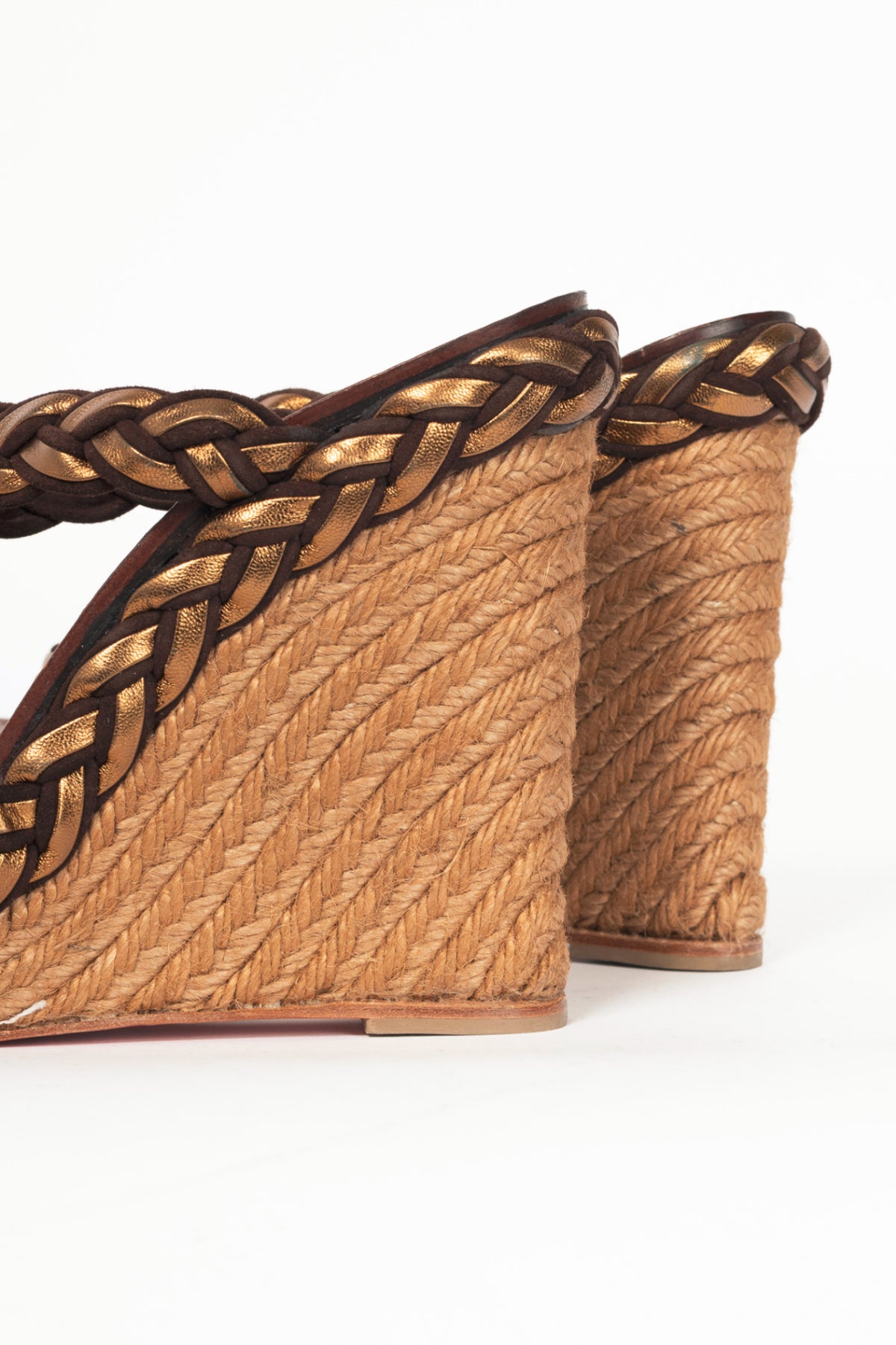 Christian Louboutin Cadena Tresse 140 Brown Suede & Nappa Espadrille Wedge Sandals