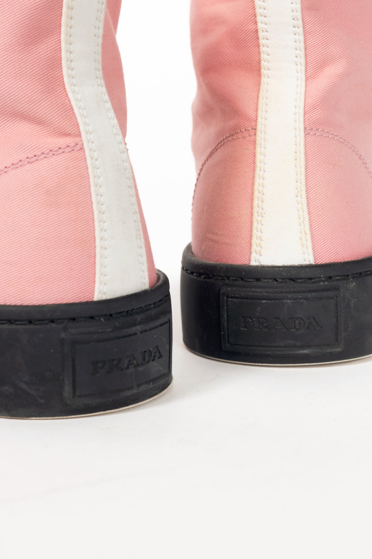 Prada Pink Gabardine Wheel Logo High-Top Sneakers