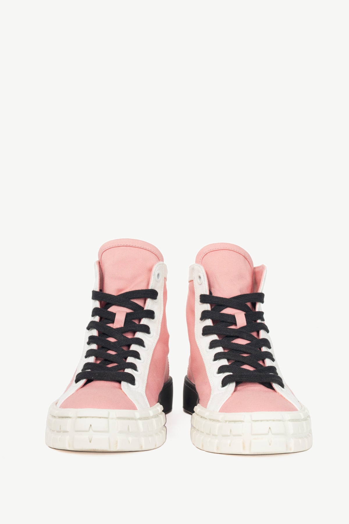 Prada Pink Gabardine Wheel Logo High-Top Sneakers