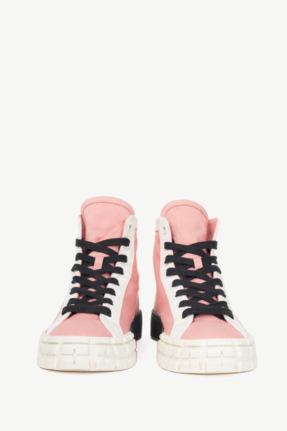 Prada Pink Gabardine Wheel Logo High-Top Sneakers