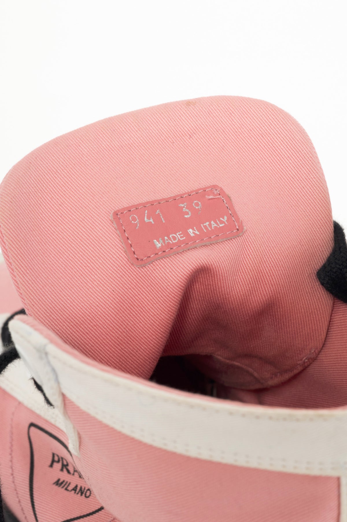Prada Pink Gabardine Wheel Logo High-Top Sneakers