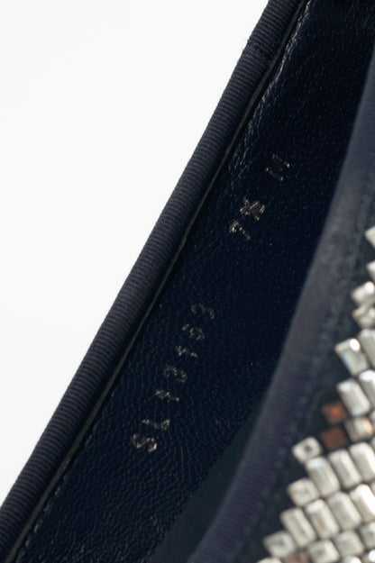 Salvatore Ferragamo Ruffina Navy Embellished Bow Flats