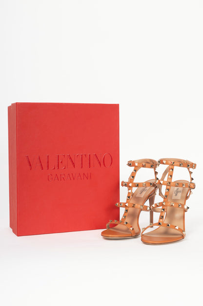 Valentino Garavani Almond Leather Rockstud Caged Sandals